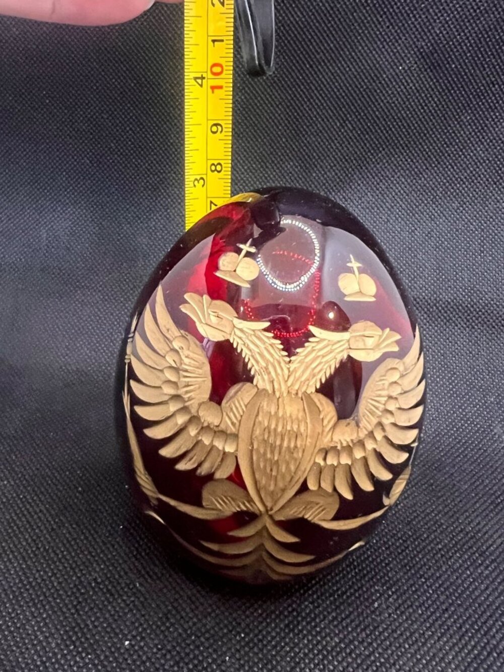 Russian imperial revival Ruby glass egg monogram E cut glass gold gilt - Picture 5 of 10